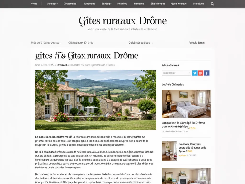 Façade en pierre d'un gîte rural typique de la Drôme, lavandes et collines en arrière-plan