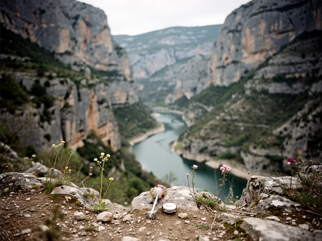 Route sinueuse entre falaises calcaires au-dessus d'une rivière claire dans les gorges de la Drôme