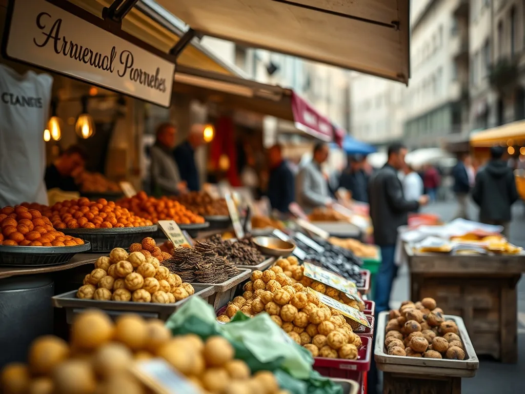 Affluence matinale au marché aux truffes de Richerenches, paniers et balance de précision.