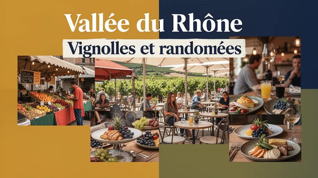 Rangées de vignes en Crozes-Hermitage au crépuscule, coteaux et ciel rosé