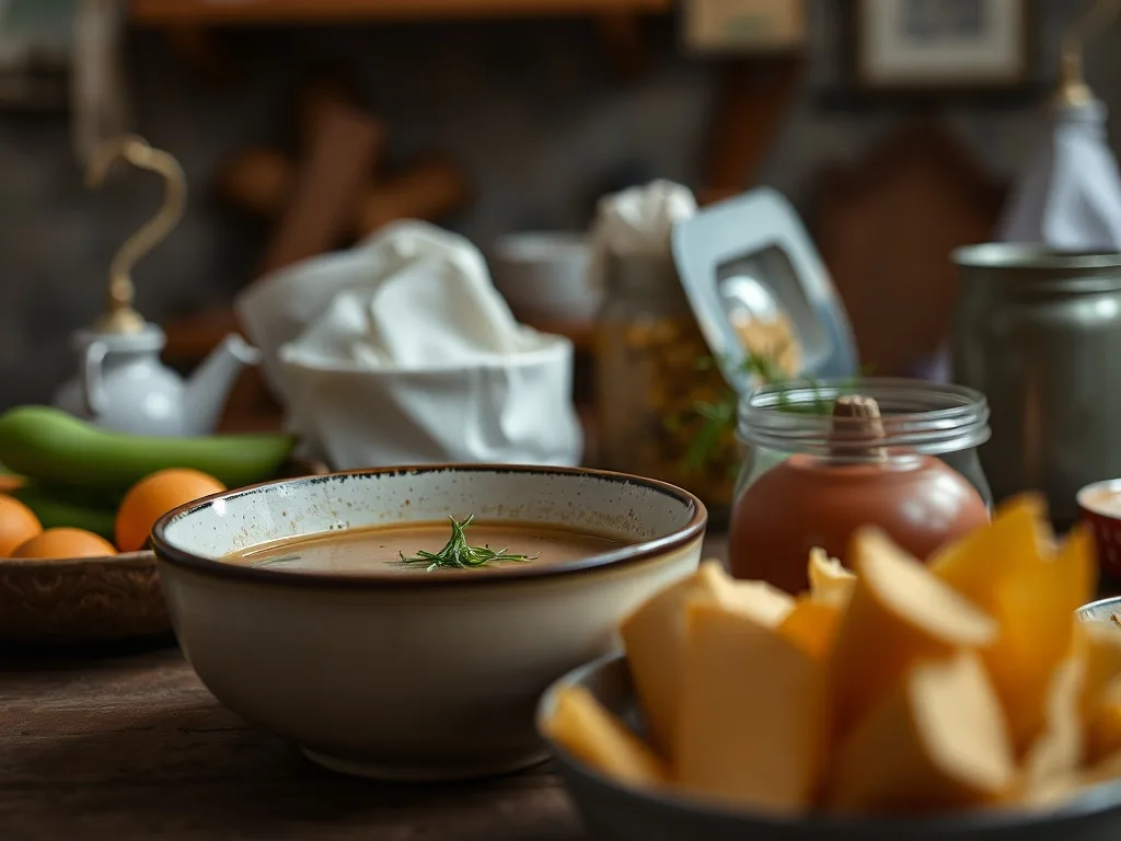 Bol de soupe au pistou fumante avec des légumes frais et une cuillère de pistou au basilic sur le dessus